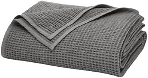 BOLL & BRANCH Waffle Bed Blanket - King/Cal King, Stone - Luxury 100% Organic Cotton - Soft, Lightweight and Breathable - Textured Waffle Weave Design