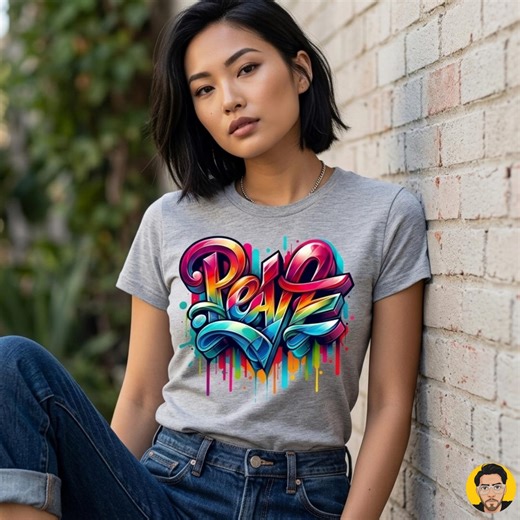 Rainbow Graffiti PEACE PNG - 3D Street Art Sublimation Design - Colorful Urban Drip Clipart for T-Shirts, Hoodies, and Digital Downloads