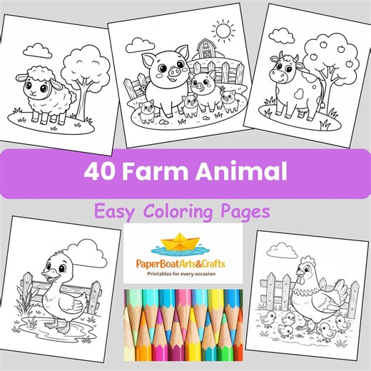 Farm Animals Coloring Book, 40 Pages, Kids Printable (PDF Download) - Etsy