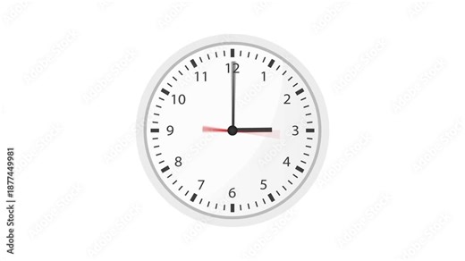Clock time lapse animation. Fast movement of clock hands motion blur. Analog Wall Clock Isolated with a second time on a white screen background