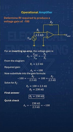 How to calculate Rf in Closed loop Inverting Op Amplifier circuit with Ri 3.3k #opamp #electronics