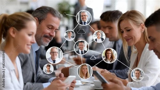 Digital Connectivity: A group of professionals connected with modern networking, the power of collaboration and technology