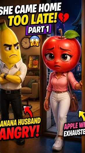 🍌 Banana Husband Gets Angry! 😱 Apple Wife Comes Home Late 💔 | Emotional Fruit Story Part 1