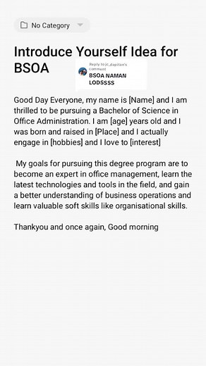 Introduce Yourself Idea for BSOA Students