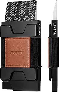 VULKIT Minimalist Pop Up Wallet RFID Blocking Aluminum Credit Card Holder with Expandable Backplate, Holds 12 Cards and Cash for Men and Women Brown