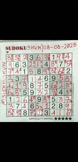 The Hindu Newspaper Sudoku 5-Star Solution | 08.08.2025| Difficulty Level ★★★★★