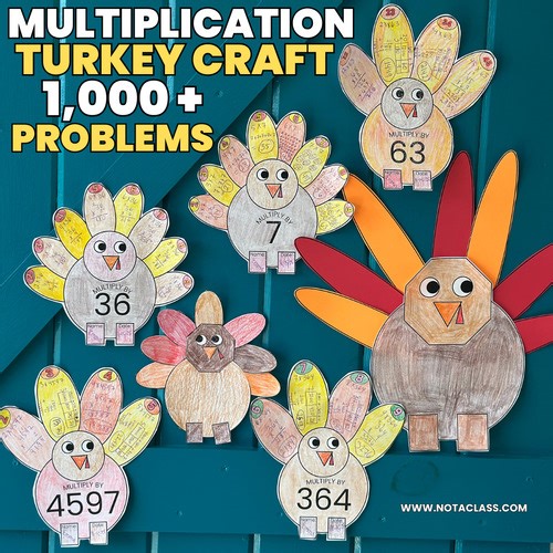 Thanksgiving Multiplication Turkey Activities Bundle | Math Bulletin Board Craft