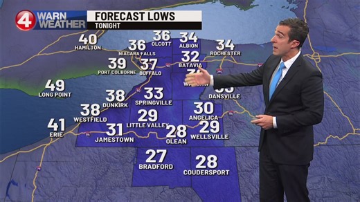 Weather 4 Tonight - A dry, chilly night tonight with frost possible in most of our New York counties. See the full forecast here: https://www.wivb.com/weather-news/todays-forecast/buffalo-ny-weather-forecast-october-2025-columbus-day-indigenous-peoples-day-halloween/ | News 4 WIVB Buffalo