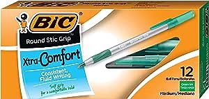 BIC Round Stic® Grip™ Xtra-Comfort Medium Ball Point Pen; Green; 12 Pack