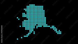 Alaska digital map. Map of Alaska in dotted style. Shape of the US state filled with rectangles. Appealing video. Stock Video