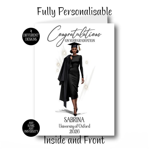 Personalised Graduation Card for Black Girls, Custom Name University Grad Card - Etsy