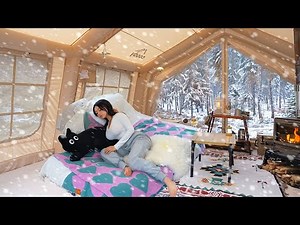 Cozy Snow Camping in a Huge Two-Room Inflatable Tent ❄️ Winter Camping ASMR.