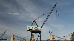 Shipyard crane with American Flag