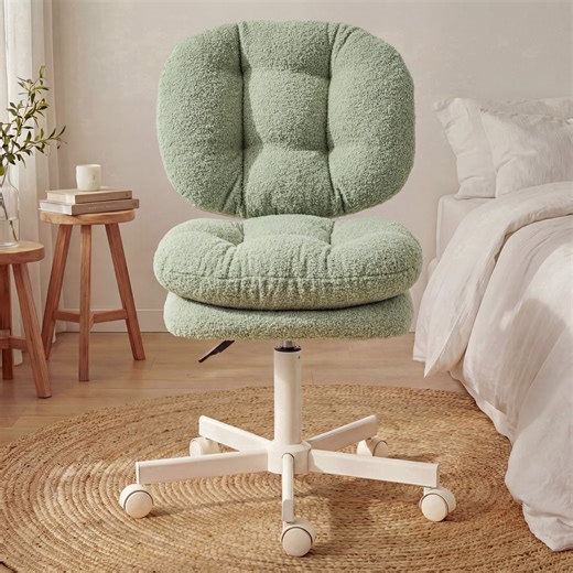 GOOSEA Adult Fabric Indoor Residential Adjustable Seat Height and Rotatable Office Chairs Footrest, Light Green