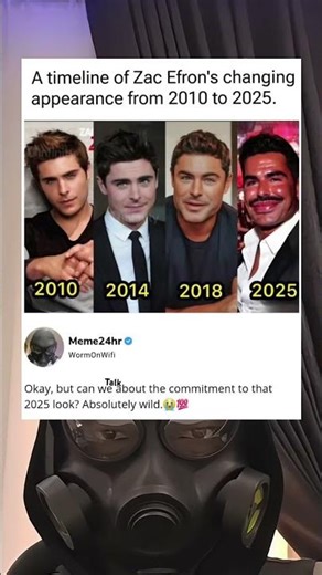 A timeline of Zac Efron’s changing appearing from 2010 to 2025.