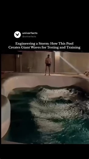 univarfacts on Instagram: "A pool engineered to recreate powerful storm waves relies on a combination of massive mechanical paddles, air-pressure chambers, and carefully shaped basins that work together to generate surging walls of water that look and behave like those found in the open ocean. Hidden machinery drives rapid, forceful displacements of water, while the pool’s depth contours and angled floor amplify each surge to form curling peaks and turbulent troughs. High-speed sensors monitor e