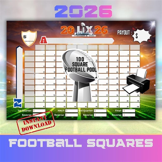 100 Square Football Pool Game | Printable Football Squares Board | Playoffs & Championship Party Game | Instant Download - Etsy Canada