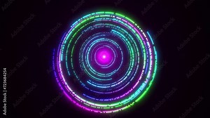 Neon Circle Dot Animation With Glowing Line Animation With Digital Dot On Black Background.computer Digital Circle Animation Animation With Neon Glowing Multiple Circle. Abstract Animation Of Neon Stock Video