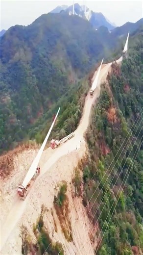 Deep mountain wind power transportation staged in shock#mountains #technology #infrastructure