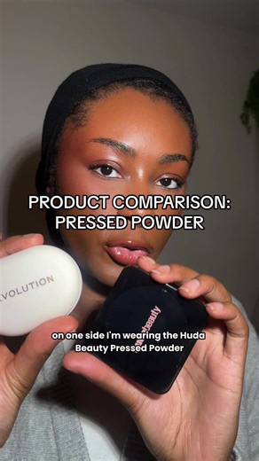 Product comparison between the new @Makeup Revolution powder pops pressed powder (translucent) and @hudabeautyshop easy bake pressed powder (pound cake) #makeuprevolutionpressedpowder #pressedpowder #easybakepressed #productcomparison