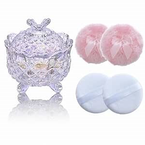 5 Pieces Large Body Powder Puff and Powder Container, Crystal Case for Dust Puff, Powder applicator with Box for Face and Body (Glitter, Butterfly)