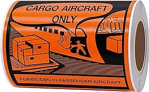Hybsk Cargo Aircraft Only Warning Labels 4 x 4 Inch Total 100 Adhesive Stickers On a Roll