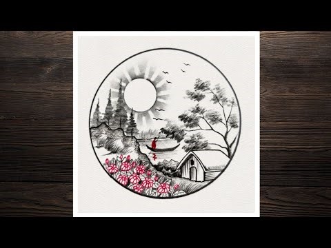 Beautiful spring season drawing।। সহজে বসন্ত কালের দৃশ্য আঁকা। 