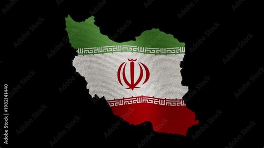 Animated Iranian flag shaped as Iran map on black background, high resolution, national symbol, Middle East geography concept, isolated alpha channel for easy compositing