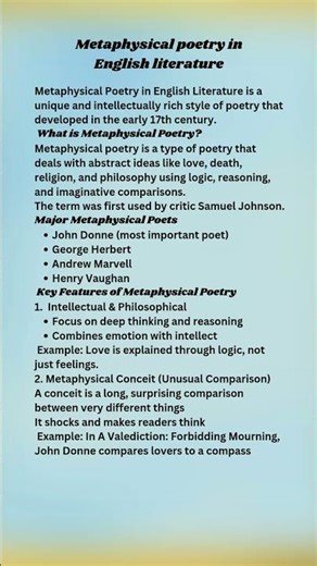 Metaphysical Poetry in Seconds | John Donne & Features Explained #shorts