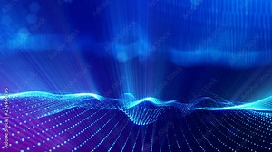 complex blue composition with luminous particles that form wavy structures in the air. 4k 3d looped smooth animation with glow paricles. sci-fi microworld or space background. 1