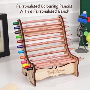 💝 Personalized coloring pencils with a wooden display stand, perfect for artistic expression and room decoration. | Callie Gifts