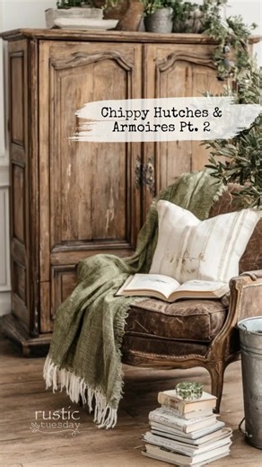 Chippy hutches and old armoires have a way of grounding a room... worn edges, quiet character, and pieces that feel lived in. Part two of a favorite corner style 🤍🌿 𓅪𓅪𓅪 | 𝚛𝚞𝚜𝚝𝚒𝚌 𝚝𝚞𝚎𝚜𝚍𝚊𝚢