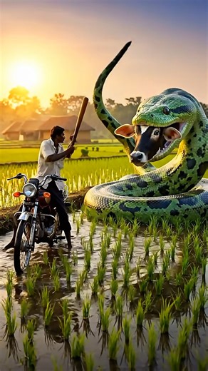 rescue cow swallowed by python ! #edit #snake #cow #anaconda