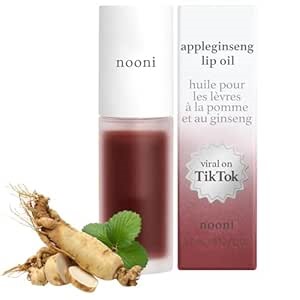 NOONI Korean Lip Oil - Appleginseng | Lip Stain, Long-Lasting, Moisturizing, Plumping, Revitalizing for Dry Lips, Waterproof, No Peel Off, Korean Lip Tint, Stocking Stuffers, Cute Things, 0.12 Fl Oz