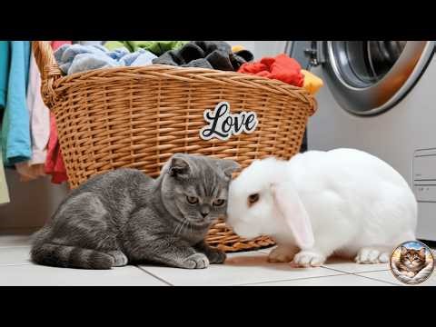 Heartwarming: A cute kitten meets a rabbit and shows an unexpected reaction!