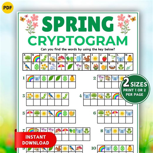 Spring Cryptogram Puzzle, Printable Spring Game for Kids & Adults, Spring Party Game, Fun Family Game, Spring Classroom Game, Senior Games - Etsy UK