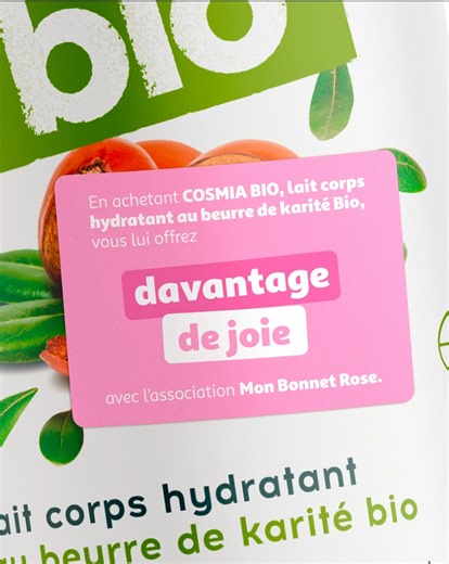 À l’occasion d’Octobre Rose, pour l’achat d’un produit de la gamme Cosmia Bio en magasin, une partie est reversée à l’association Mon Bonnet Rose 💖 Vous aussi, soutenez les femmes atteintes du cancer du sein 🙏 | Auchan