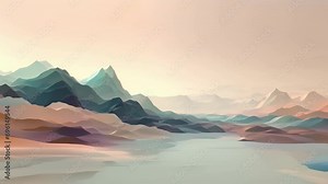 Minimal animation of an abstract landscape, with subtle movements and changes in color creating a serene atmosphere.