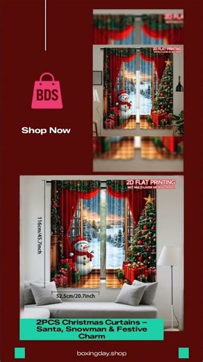 2PCS Christmas Curtains – Santa, Snowman & Festive Charm