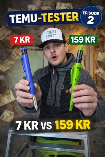 🔧 Katole tester Temu, så du slipper Episode 2: 7 kr vs 159 kr Er billig verktøy bare tull, eller faktisk brukbart? 🤔 I denne episoden tester jeg Temu-snekkerblyant til 7 kr mot en merkevareblyant til 159 kr (som mange bruker på byggeplass, men jeg ikke hadde i videoen). ❗️Jeg tester kun den jeg faktisk bruker i videoen, så litt forskjell er det! Jeg ser på: \t•\thvor lett den er å bruke \t•\tpresisjon i praksis \t•\tom den tåler jobb på byggeplass 👉 Er 7 kr nok – eller er dyrt verdt det? 👇 K