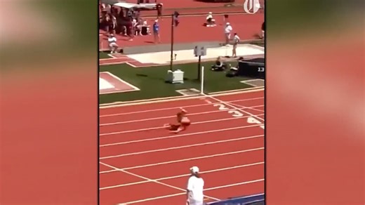 Teen track star trips, somersaults over finish line