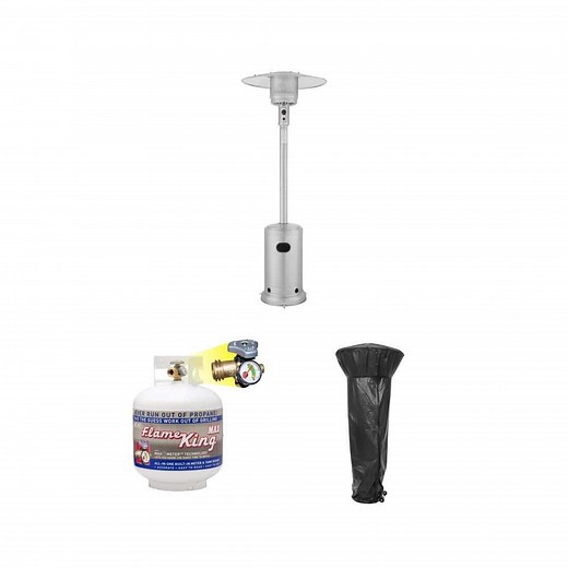 48000 BTU Stainless Steel Propane Patio Heater with Wheels, 20 lb. Propane Cylinder, and Patio Heater Cover - The Home Depot