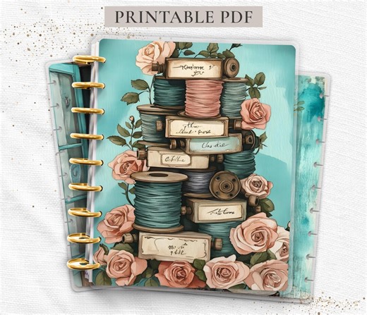 Vintage Sewing Spools Discbound Planner Cover Set Printable PDF for Happy Planner TUL Erin Condren 7x9 A4 US Letter Instant Download - Etsy
