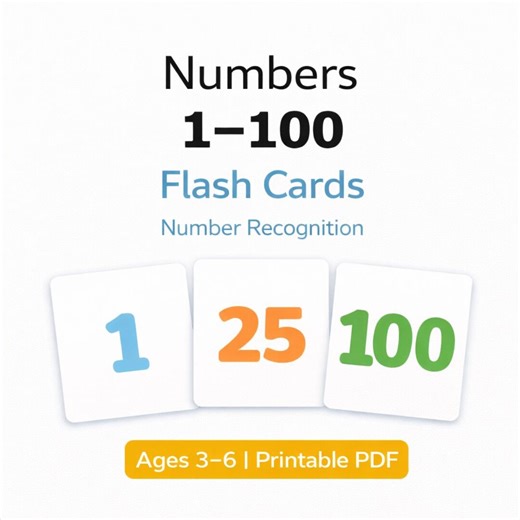 Numbers 1–100 Flash Cards | Number Recognition Printable for Preschool and Kindergarten - Etsy UK