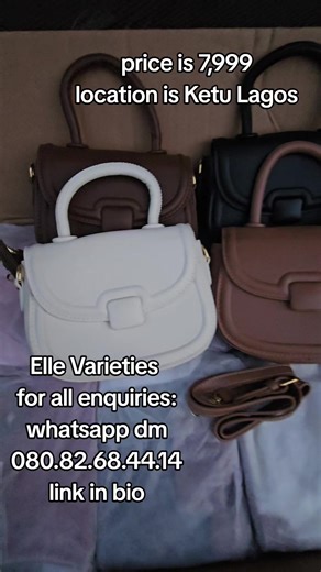 Search for Bag MA07 on the website Available in khaki , black, white and brown Price is 7,999 ORDER ON THE WEBSITE https://ellevarieties.bumpa.shop ORDER ON WHATSAPP All whatsapp orders should be sent to our whatsapp no 08082684414 https://wa.me/2348082684414