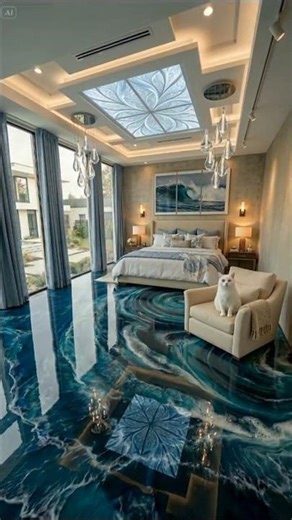 You Won’t Believe This Ocean Wave Floor in a Bedroom! 🌊😱”