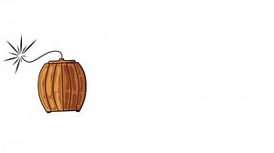 Explosive bomb barrel icon on white and green background. Old wooden barrel of TNT dynamite. Motion graphic animation with empty space.