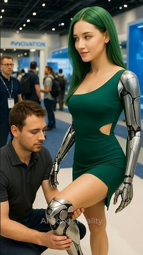 Engineer Adjusts the Android Girl at the Tech Expo… and Her Reaction Is Priceless 🤖💚 #airobot