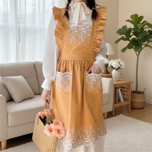 Pure Cotton Lace Apron | Embroidered Ruffle Kitchen Apron - Etsy