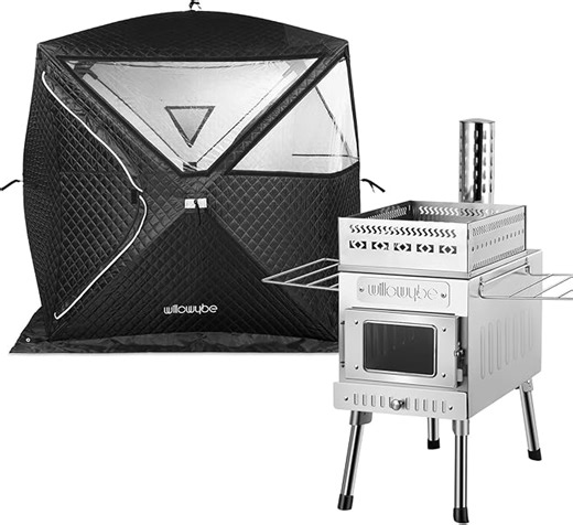 WILLOWYBE Portables Outdoor-Sauna-Set mit Saunazelt und Holzofen – Für Trockensauna und Kochen mit Familie und Freunden